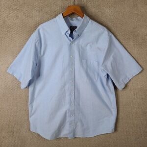 GS Shirt Mens 17 Tall Blue Classic Fit Button Down Cotton Blend Short Sleeve